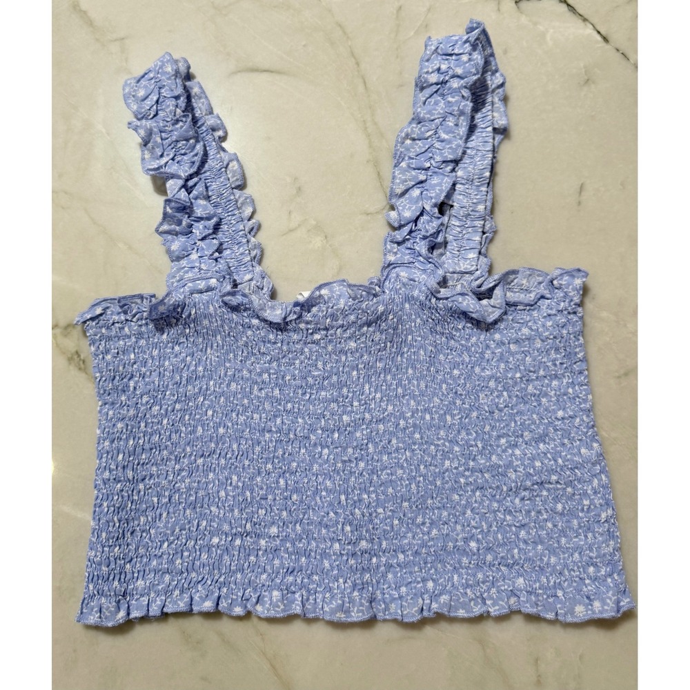 Anthropologie Mable Blue Floral Smocked Crop Top Jogger Pajama Set Womens Size S - Picture 10 of 14